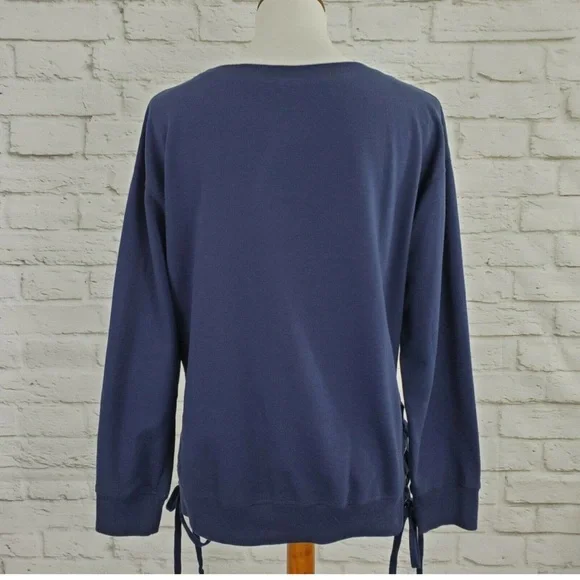 Fifth Sun Keep It Sassy Top L Large Blue White Spell Out Graphic Lace Up Sides - Picture 4 of 9